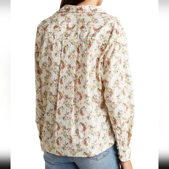 Frank & Eileen Floral Stripe Cotton Button Up Shirt M - Picture 2 of 11